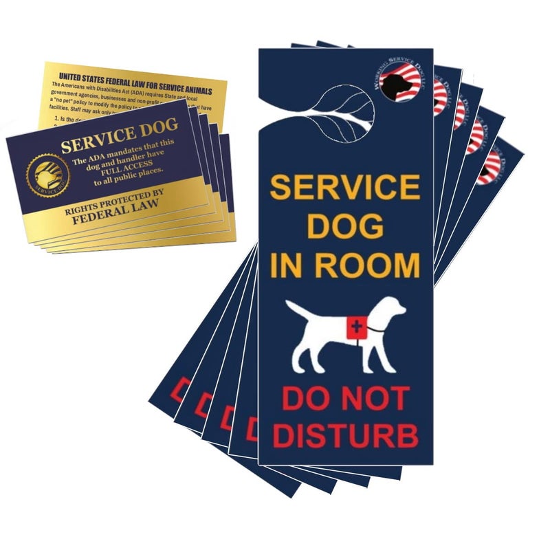 WORKINGSERVICEDOG.COM Service Dog Travel Kit â€“ Includes 5 â€œDo Not Disturbâ€ Door Hangers + 5 ADA/FAA Federal Law Handout Cards â€“ Hotel Room Privacy Signs & Informational Cards for Traveling with a Service Dog â€“ Made in USA - Image 1
